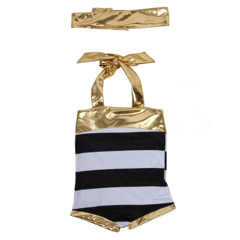 Nơi bán Girls Stripes Swimwear with Hairband (Golden) - intl