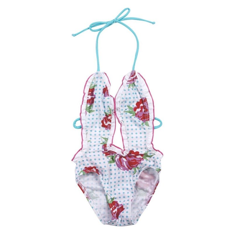 Nơi bán Girls Summer Red Floral Printed One Pieces Ruffled Swimsuit Bathing - intl