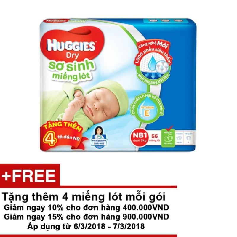 Miếng lót sơ sinh Huggies Newborn 1 (0-5kg) - N56 (Gói 56 miếng) + Tặng thêm 4 miếng lót mỗi gói