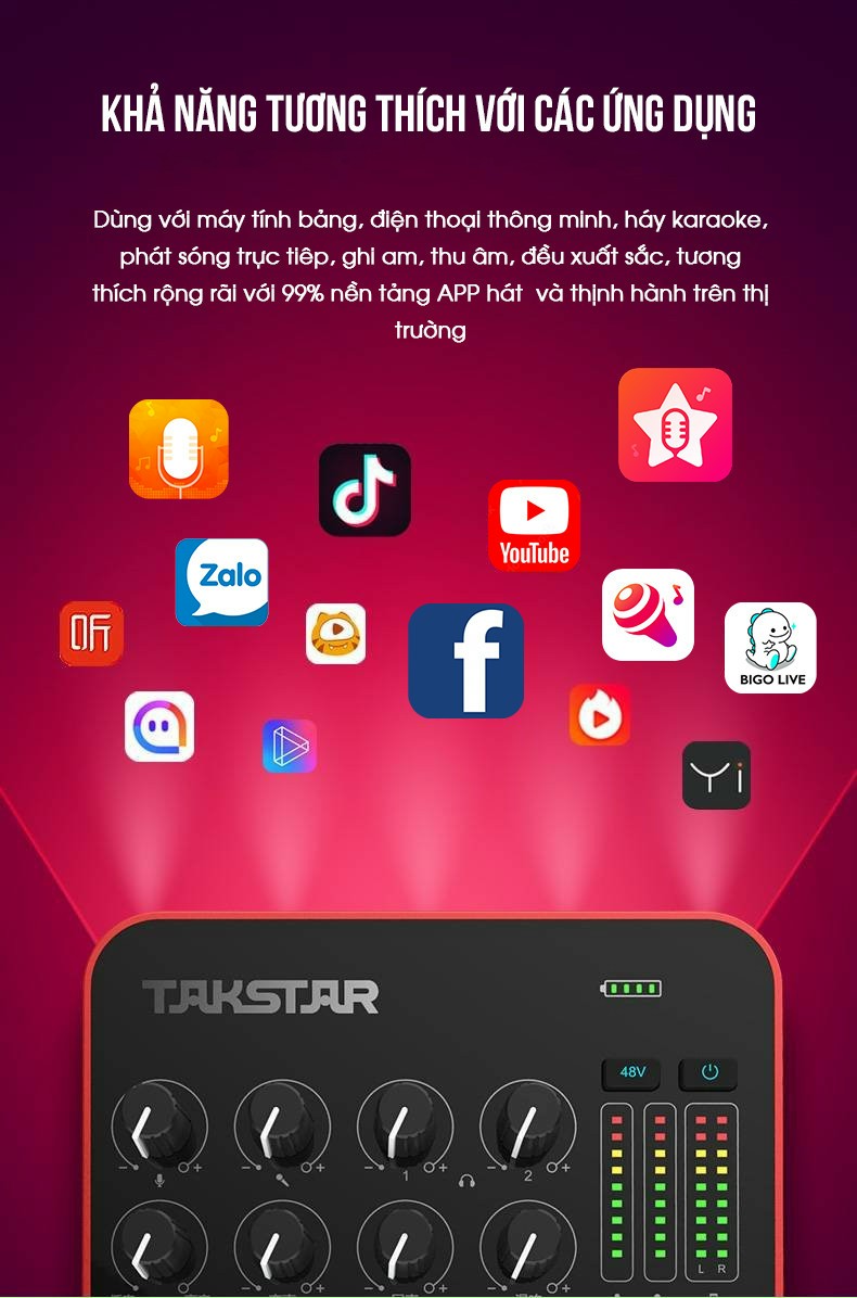 Sound card Takstar MX1 Pro Thu Âm Livestream Chuyên Nghiệp Hỗ Trợ Bluetooth 8 Hiệu