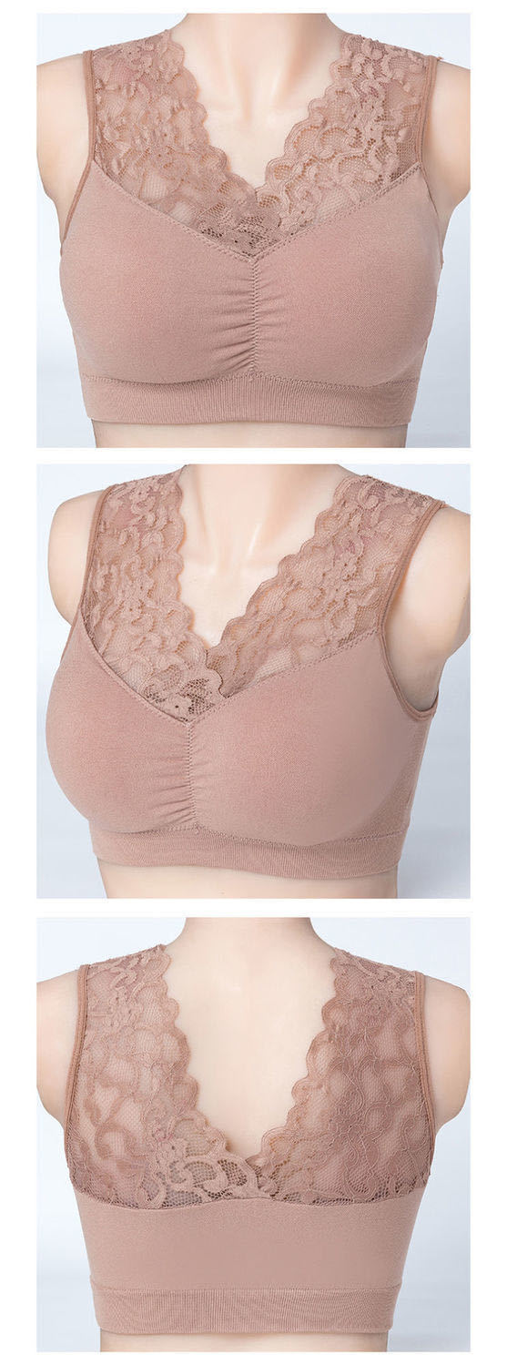 Middle-aged women beauty without rims vest type back together the old lace bra underwear bra mother whom thin 10