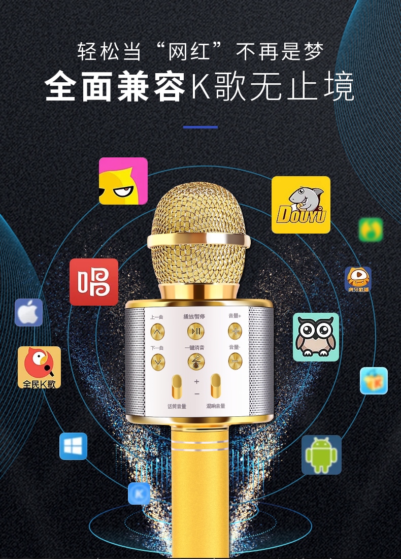 Microphone microphone sound national singing artifact integrated wireless bluetooth phone karaoke home full palm KTV