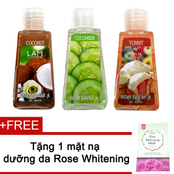 Bộ 3 gel rửa tay Lamcosme 60ml (Coconut, Cucumber, Yummy) + Tặng mặt nạ Rose Whitening Mask  