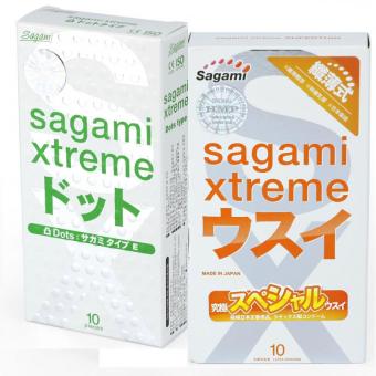 Bộ Bao cao su có gân và gai siêu mỏng Sagami Extreme White 10 bao và Bao cao su siêu...