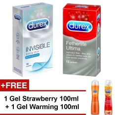 Nơi Bán Bộ bao cao su Durex Invisible 10 bao và bao cao su Durex Fertherlite Ultima 12 bao + Tặng gel Strawberry 100ml và gel Warming 100ml  