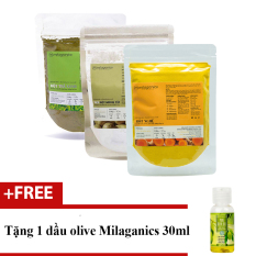 Bộ bột Trà xanh 100g + Bột khoai tây 100g và Bột nghệ Milaganics 100g  + Tặng 1 dầu olive 30ml  