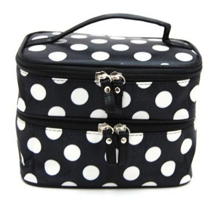 Hình ảnh BPFAIR Lady"s Wave Dot Case Makeup Double Cosmetic Hand Bag Black White - intl