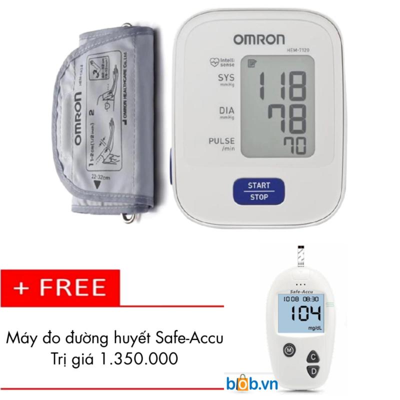 Nơi bán Máy đo huyết áp bắp tay Omron Hem 7120 ( Trắng ) + Tặng Máy đo đường huyết Safe-Accu