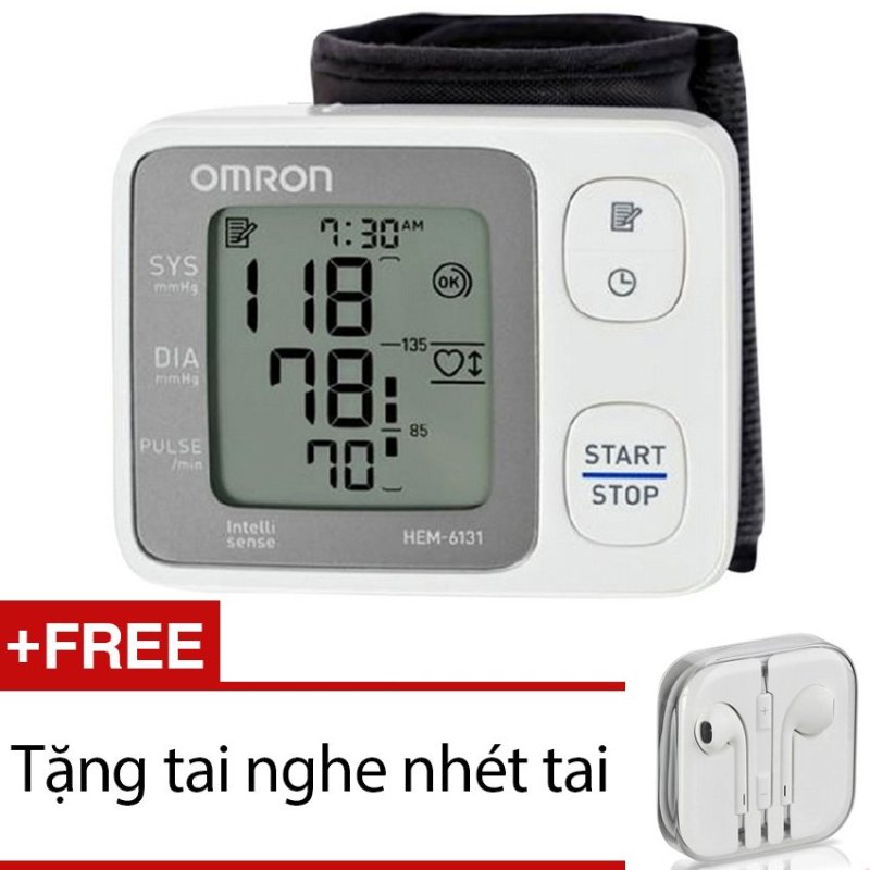 Nơi bán Máy đo huyết áp cổ tay Omron HEM-6131 + Tặng 1 tai nghe nhét tai