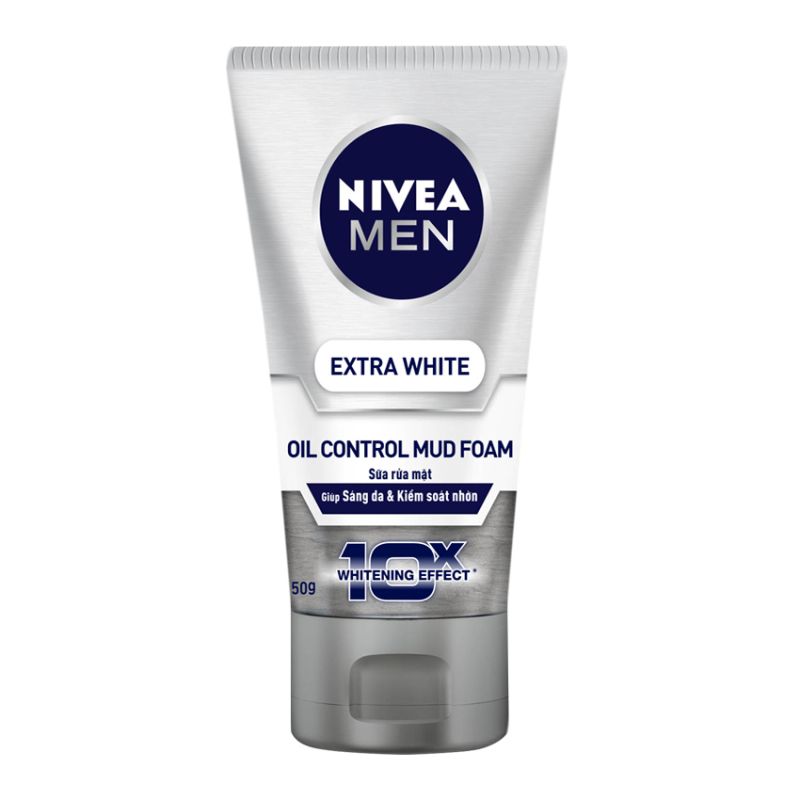 Sữa rửa mặt bùn khoáng sáng da và mờ vết thâm mụn NIVEA Men 10X Whitening Effect Mud Face Wash 50g