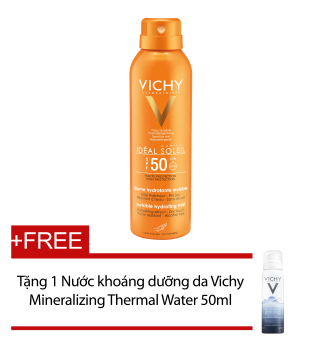 Xịt chống nắng Vichy Ideal Soleil Invisible Hydrating Mist Dry Touch SPF50 200ml + Tặng nước khoáng Vichy Mineralizing Thermal Water...