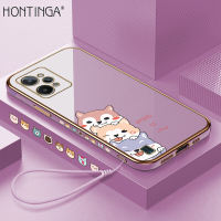 （Free Lanyard）Hontinga Softcase Case Casing hp Realme C35 C33 C3 C30 C30S C31 C51 C51S C53 C55 Realme Note 50 Casing Cute Cartoon Dogs Warna Solid Mewah Berlapis Lembut silikon TPU kesing Case hp Anti Gores Air Karet untuk Anak softcase