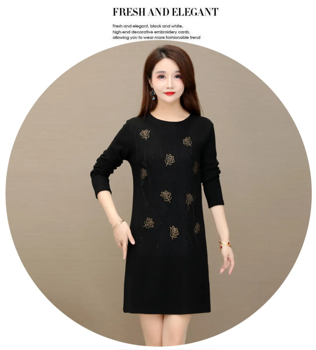 Middle Aged Women S Fashionable Long Sleeve Plus Velvet Thickening One Piece Dress Autumn And Winter Young Mothers Clothing Mid Length Base Shirt Lazada