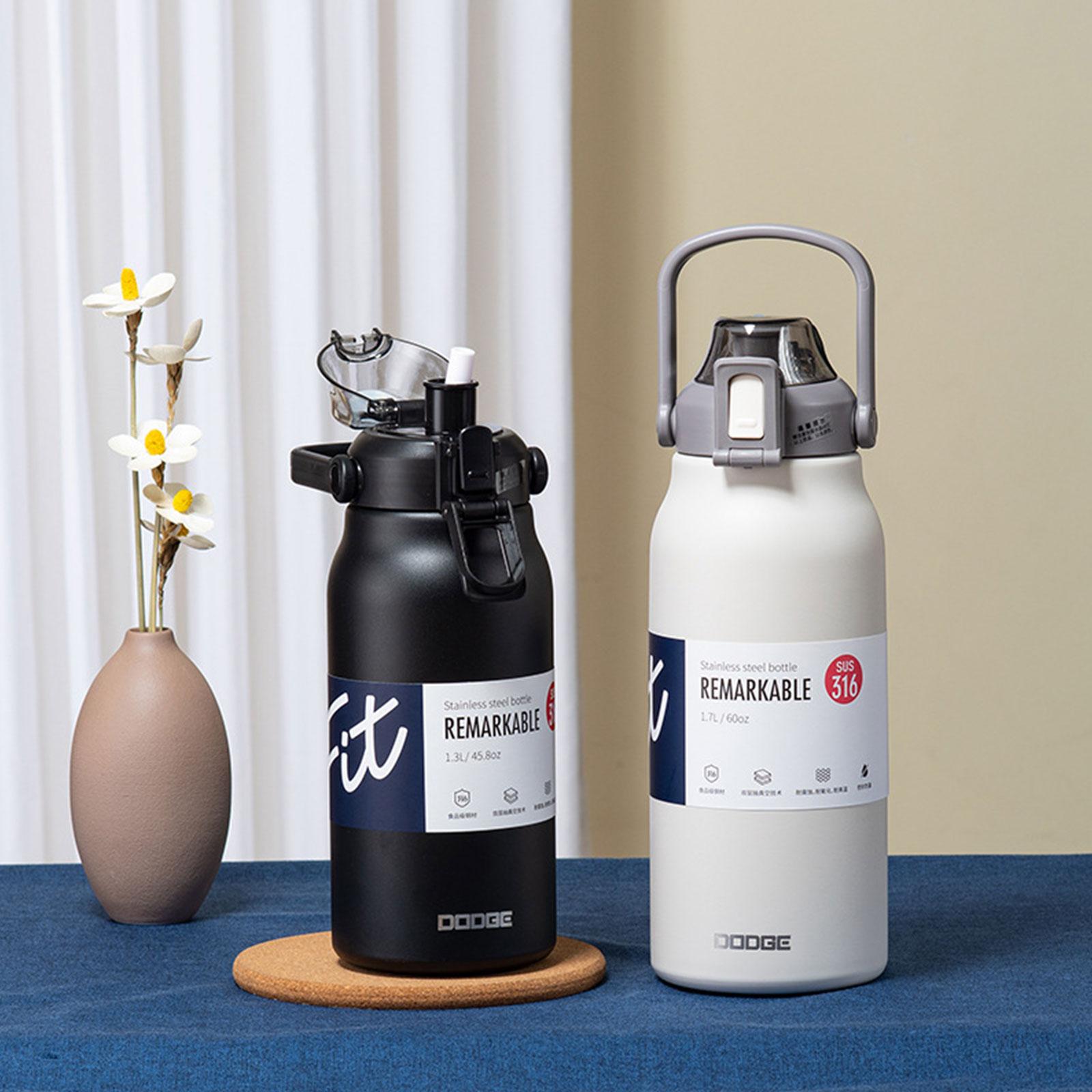 Gambar Water Bottles Large capacity Thermos Pot Portable Fashion Thermos Thermos With Cup Insulated Stainless Cup Straw Flask Steel Bottle Mug Outdoor Vacuum Water P1S5