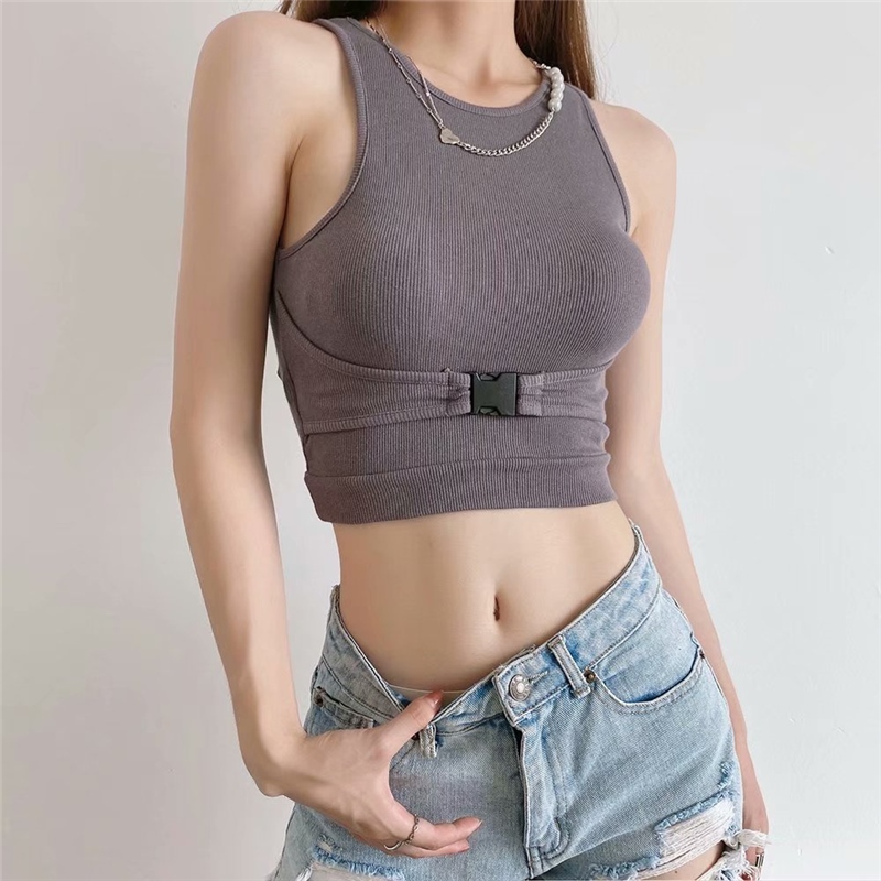 Bag buckles design feeling small sexy brief paragraph coat streets of Europe and the United States ins show thin summer wind tight sleeveless vest 9