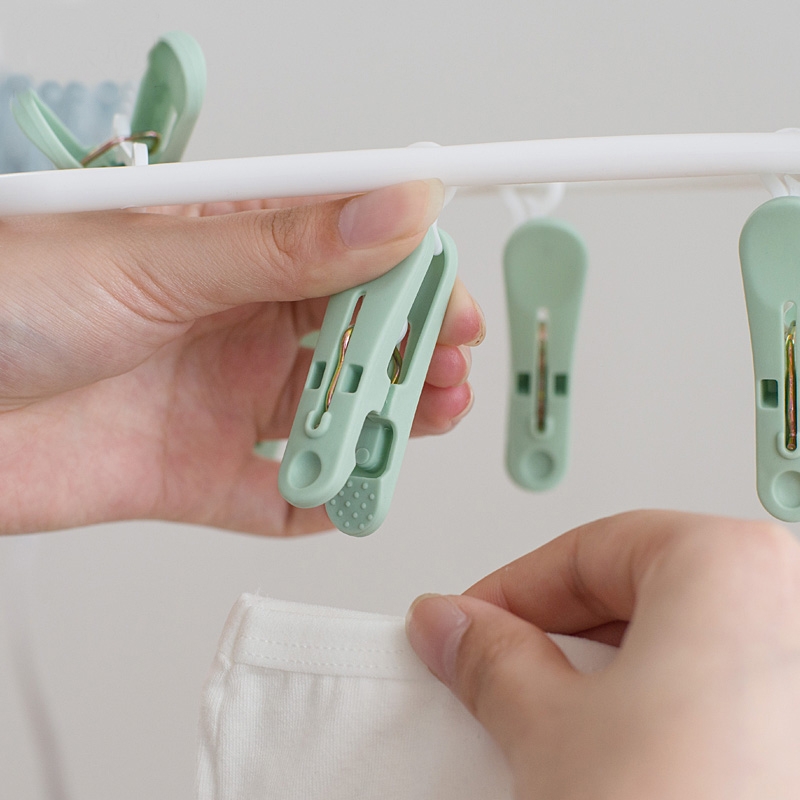 Móc Nhựa Chùm 12 Kẹp Phơi Đồ Thông Minh Xoay 360 độ, Gấp Gọn,Chống Gió, Phơi Đồ Cho Trẻ Nhỏ, Quần Áo, Vớ, Tất, Đồ Lót