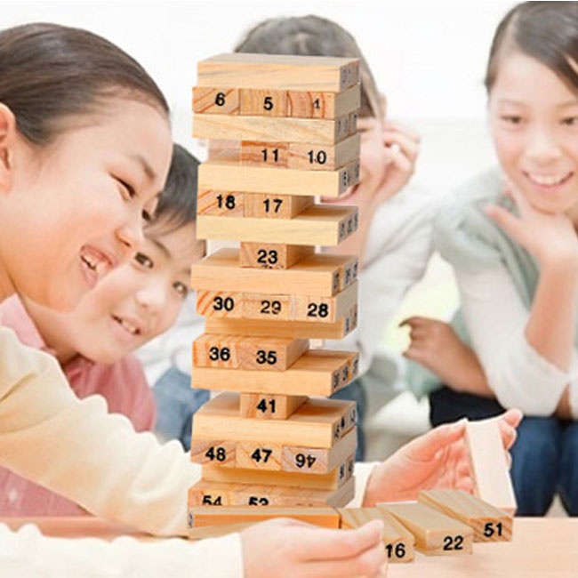 Do choi tre em gái trai giá rẻ - Bộ đồ chơi rút gỗ, trò chơi trí tuệ dành cho bé - Bộ đồ chơi rút gỗ Wiss Toy 54 thanh kèm 4 con súc sắc- Đồ chơi rút gỗ 54 thanh kiểu Nhật thông minh cho trẻ sáng tạo