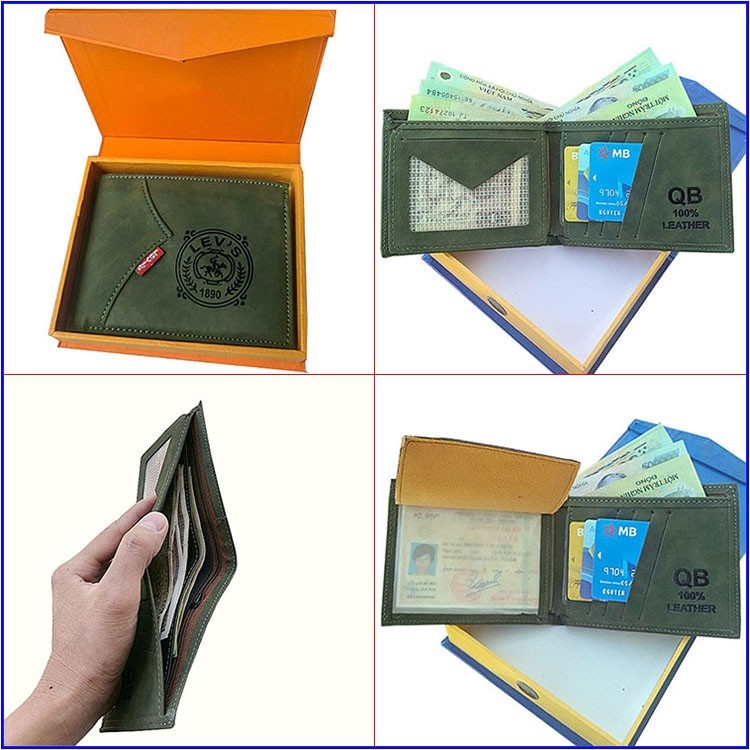 Ví nam, bóp da nam Trẻ Trung - Năng Động, 3 ngăn chính đựng tiền và nhiều nhiều ngăn nhỏ đựng giấy tờ ( Mẫu VNLEVIS 1 )