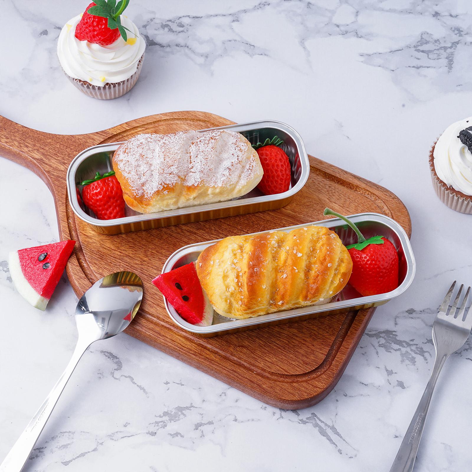 Gambar 50 100 PCS Disposable Aluminum Foil Box Packaging Box Food Mold Aluminum Food Aluminum Foil Foil Kitchen Grade Baking Pan Container Tray Roasting Cake Trays Foil Tray Bread Tool Box L8Z6