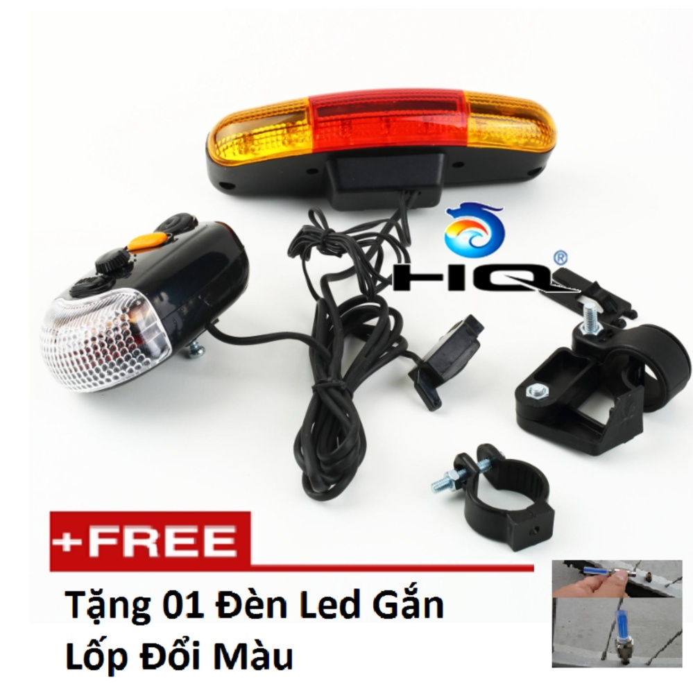 Bộ còi và đèn tín hiệu xe đạp HQ 4TI74 tặng đèn led gắn van xe