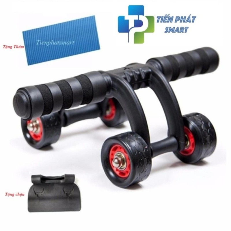 Nơi bán Con lăn tập cơ bụng 4 bánh cỡ lớn cao cấp kèm(Thảm lót+ Tấm chặn) nhựa