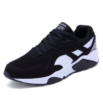 Fashion Casual Men Lace Up Running Sneakers Shoes (BLACK) - intl  