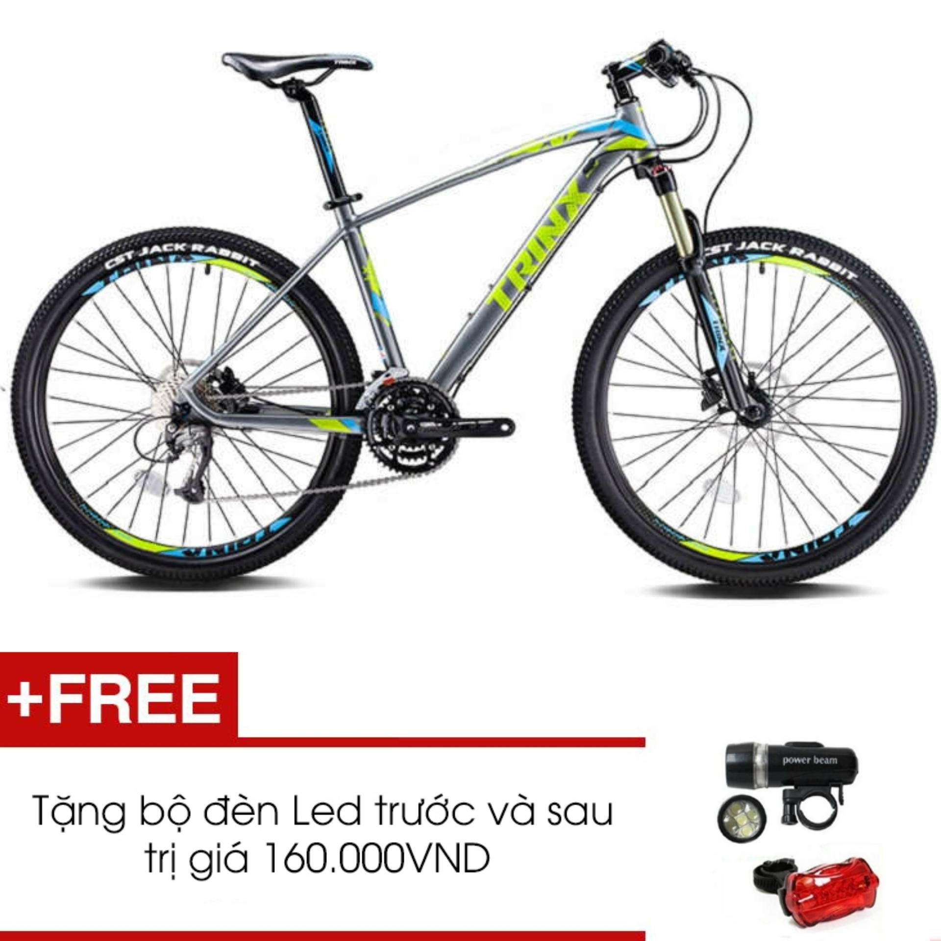 Xe đạp địa hình TRINX X1 2017( Xám /xanh lá-Xanh dương). + Tặng 1 bộ đèn Led trước và sau