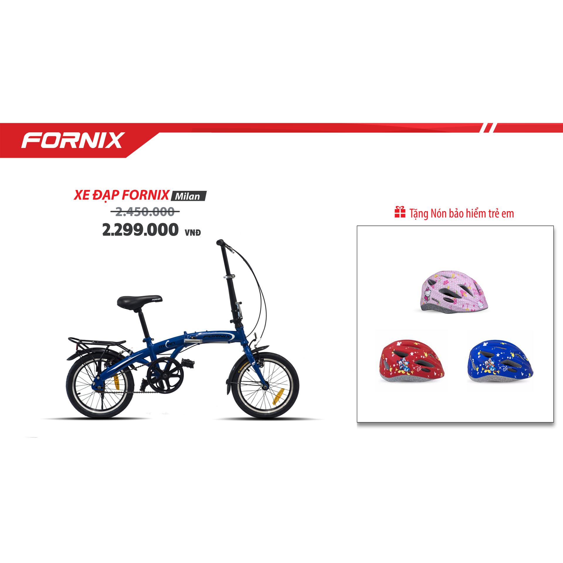 Xe đạp gấp trẻ em hiệu FORNIX, mã MILAN ( Xanh dương ) + tặng nón bảo hiểm trẻ em A03NM13S( xanh chuột mickey)