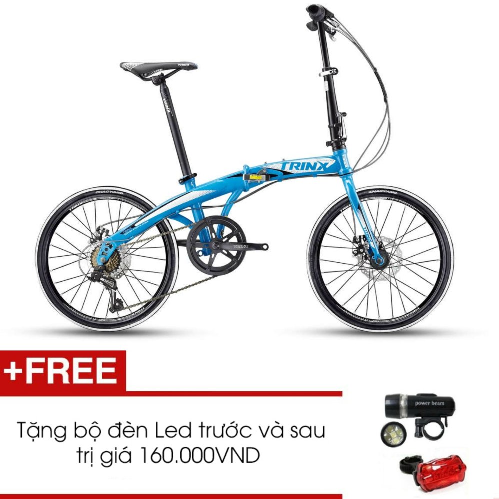 Xe đạp gấp TRINX DOLPHIN1.0 2016 (Xanh dương trắng) + Tặng 1 bộ đèn Led trước và sau