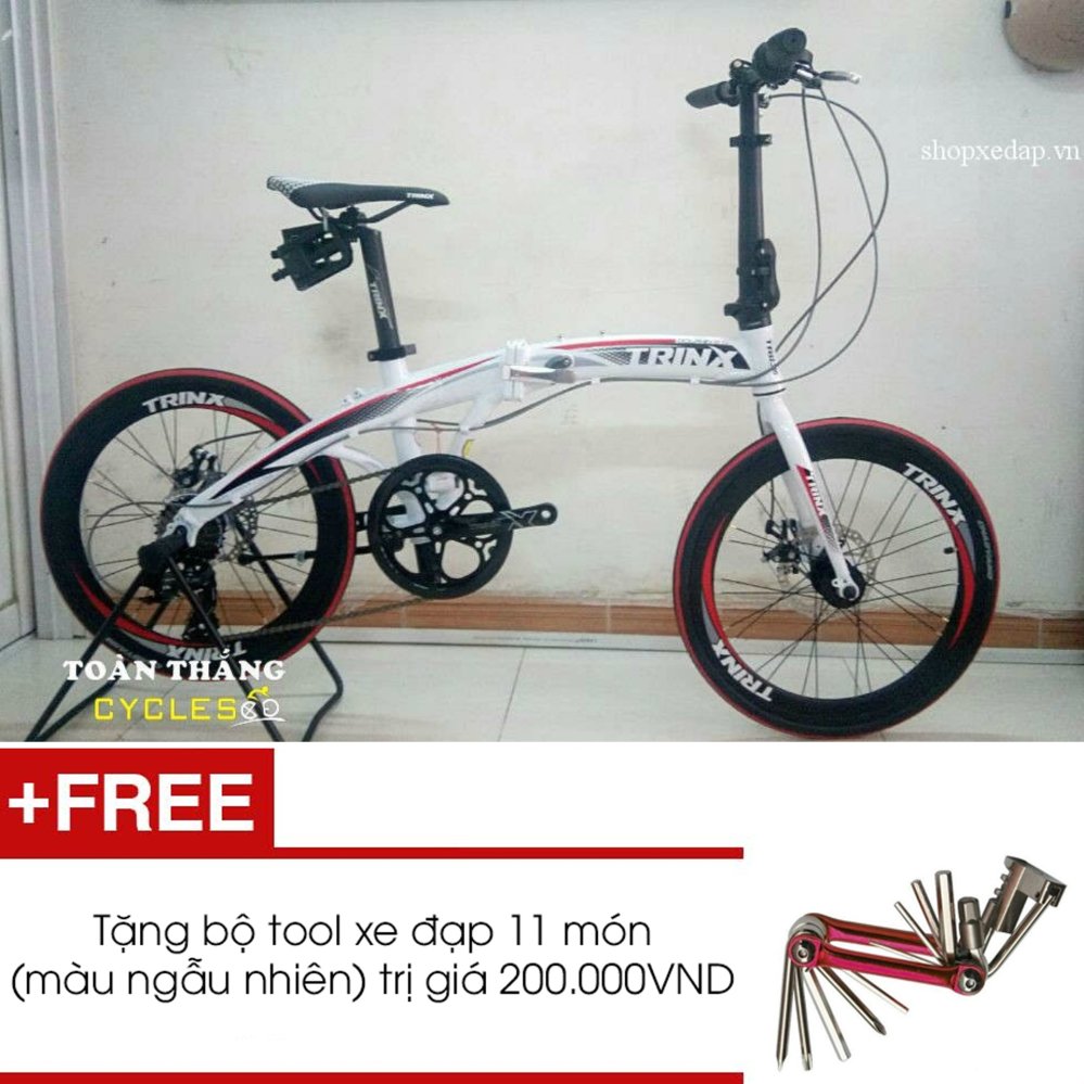 Xe đạp gấp TRINX DOLPHIN2.0 2016 (t=Trắng đen đỏ) + Tặng 1 bộ Tool xe đạp 11 món màu sắc ngẫu nhiên