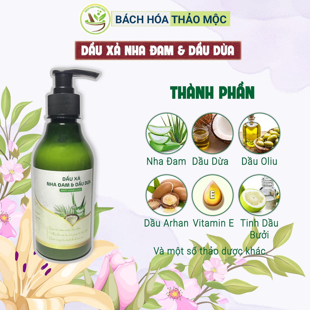 Dầu Xả Tóc Nha Đam Và Dầu Dừa HandMade 100% Thảo Dược Thiên Nhiên Giúp Tóc Chắc Khỏe | Bách Hóa Thảo Mộc
