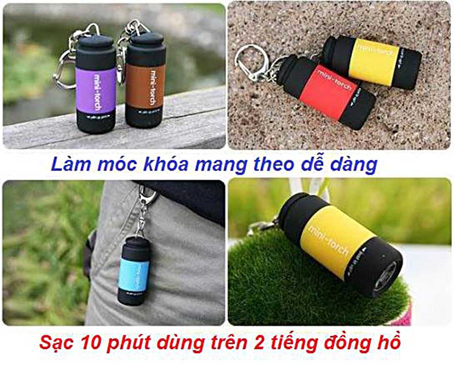 Đèn Pin Mini Siêu Sáng Móc Khóa Sạc USB☑ Đèn Pin Mini Siêu Sáng Móc Khóa Sạc USB Có nhiều chế độ sáng: Sáng Mạnh - Vừa - Yếu, Nháy Sos,có Zoom , nhỏ gọn thích hợp cho anh em đi du Lịch đi phượt ☑ Khả năng chiếu xa lên tới 100M ☑ Có Thể Sử dụng làm sạc dự phòng trong trường hợp khẩn cấp ☑ Làm từ hộp kim nhôm bao đốt, bao đập, bao va chạm ☑ Thiết kế nhỏ gọn dễ cầm nắm và di chuyển ☑ Tuổi thọ 100.000 giờ tương đương dùng 27 năm (10 giờ/ngày) ☑ Bộ SP Gồm : Đèn, Pin Sạc 18650 Korea, Sạc Pin, Khay Dùng Pin Tiểu, Phiếu BH 12 tháng .------------------------------------------------------------------------------------------- Thông Số- ☑ Kích Thước : độ dài …8cm…. Độ rộng…4cm……..☑ Độ Sáng : 800 Lumen☑ Thời Gian Chiếu Sáng : 3-8 Tiếng Tùy chế độ sử dụngTrọn Bộ Sản Phẩm Gồm- ☑ Đèn pin- ☑ 1 Pin- ☑ Hộp Đựng- ☑ Giấy Hướng dẩn sử dụng- ☑ Sạc- ☑ khay đựng pin- ☑ giấy bảo hành