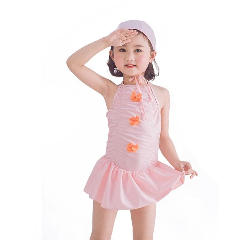 Nơi bán 2-10 Years Baby Girls One Piece Swimwear Summer Kids Girls Swimsuit Dress With Hat Skirt Bathing Suits - pink - intl