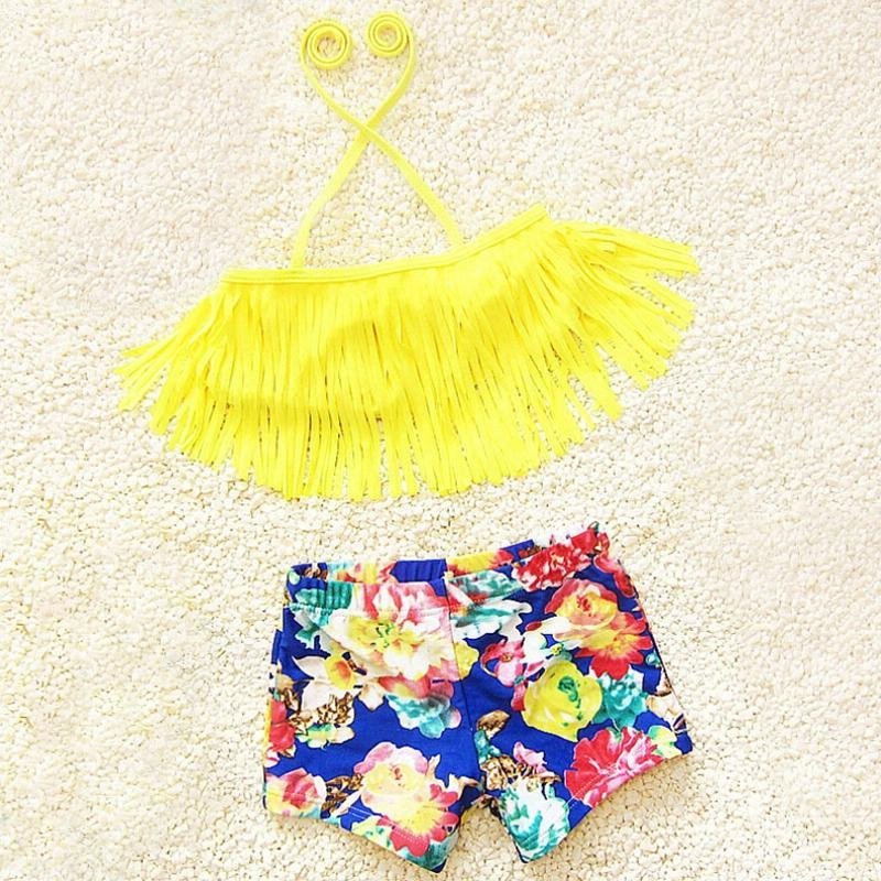 Nơi bán 2 Piece Little Girls' Tassel Bikini Set Includes 1 Top & 1 Floral Short - L - intl