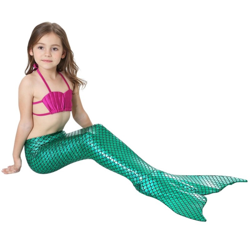 Nơi bán 3pcs/set Cute Girls Swimwear Mermaid Tail Swiming Costume Monofin Flippers Beach Swimwear- Green - intl