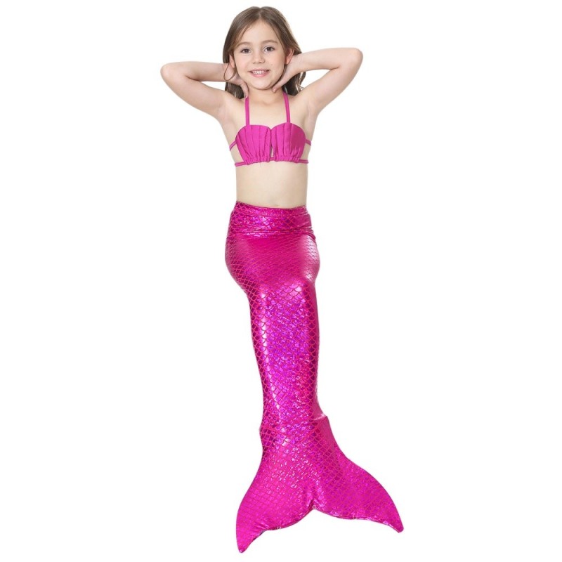 Nơi bán 3pcs/set Cute Girls Swimwear Mermaid Tail Swiming Costume Monofin Flippers Beach Swimwear- Rose Red - intl