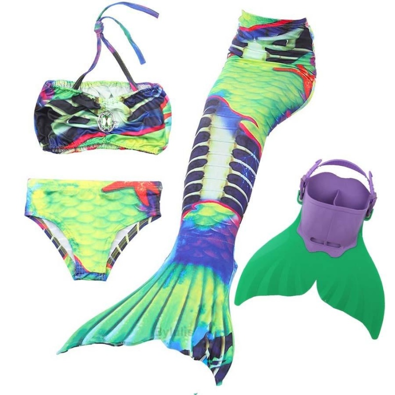 Nơi bán 4pcs Set Diamonds Vivid Mermaid Tail Swimsuit With Monofin (Green) - intl