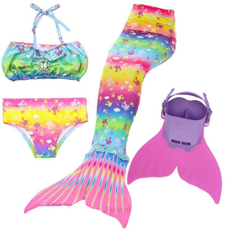 Nơi bán 4pcs Set Diamonds Vivid Mermaid Tail Swimsuit With Monofin (Rainbow) - intl