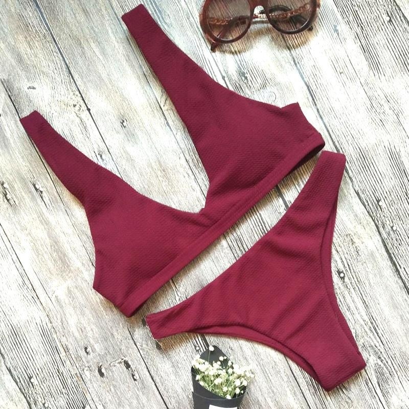 Nơi bán Amart Women Solid Bikini Set Low Waist Crochet Strappy Bathing Suit
Summer Beach Wear(Dark Red) - intl