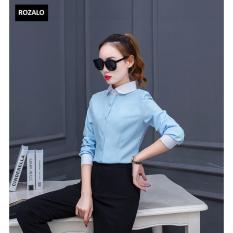 Nơi bán Áo sơ mi nữ dài tay thời trang công sở Rozalo RW21485XW -Xanh phối Trắng  uy tín