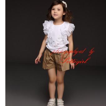 Áo thun tay xòe + quần sóc kaki cho bé gái  