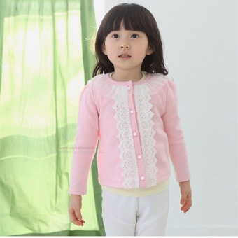 Baby Girl Knit Coat Lace Decor Long Sleeve Button Jacket Cardigan- Pink - intl  