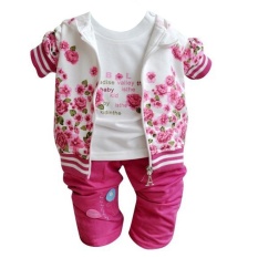 Giá Niêm Yết Baby Girls Floral Clothing Set Tops with Coat with Pants (Rose Red) – intl   welcomehome