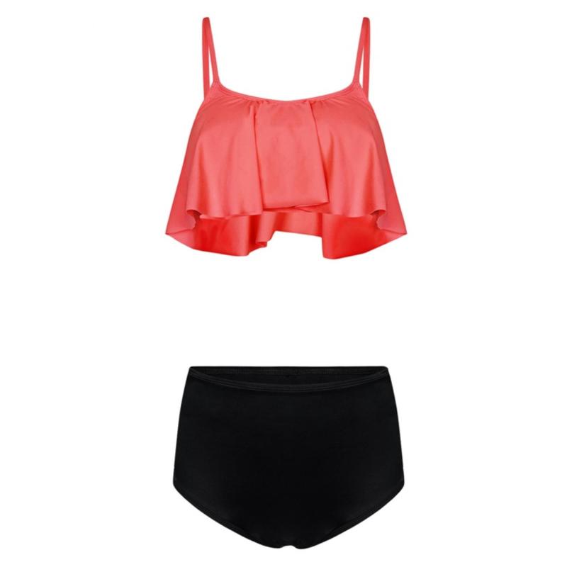 Nơi bán Bikini, áo tắm bèo phối quần lưng cao dây đan màu cam