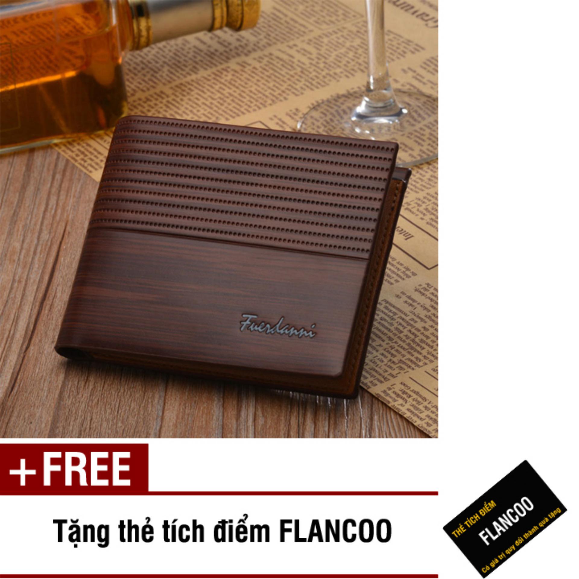 Bóp ví nam ngang da PU Flancoo 8162 (Nâu nhạt) + Tặng kèm thẻ tích điểm Flancoo