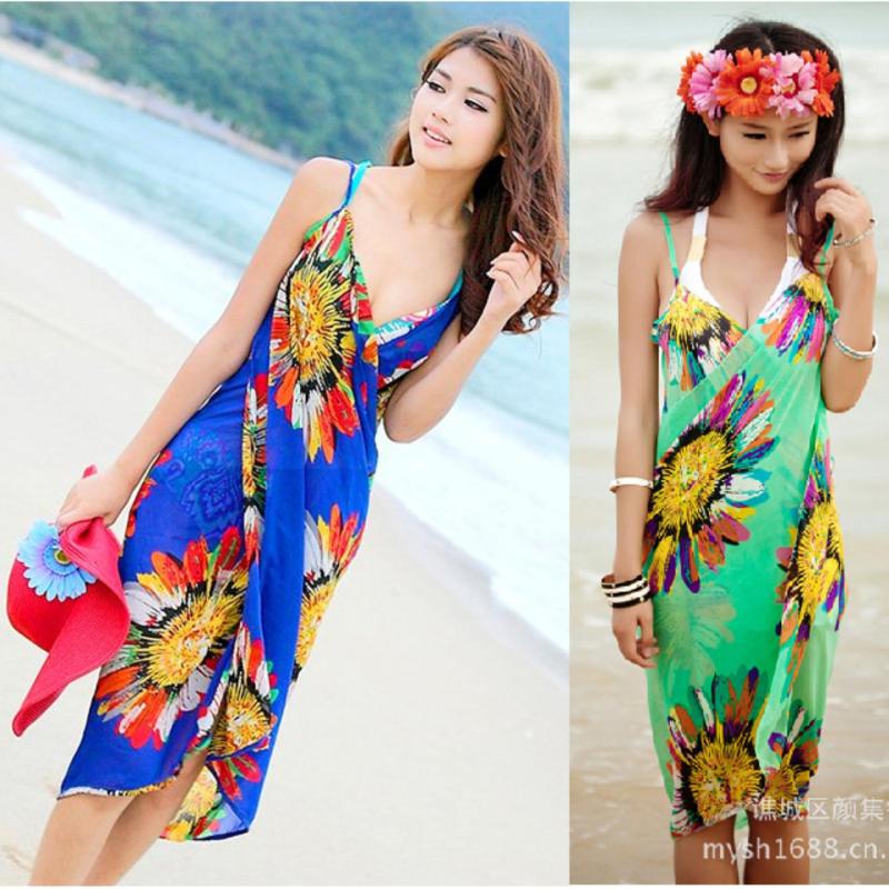 Nơi bán Combo 2 Khăn tắm đi biển hoa hướng dương RainStore (xanh dương - xanh lá)