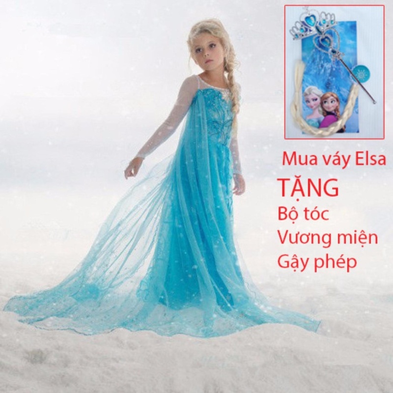 Nơi bán Combo Váy đầm công chúa Elsa và bộ tóc + vương miện + gậy phép