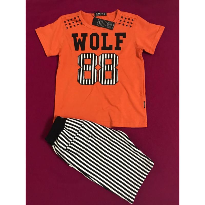 Nơi bán Đồ bộ thun bé trai hình chữ WOLF 88 màu cam ( size 5,6,7,8,9,10 cho bé từ 10kg-25kg)
