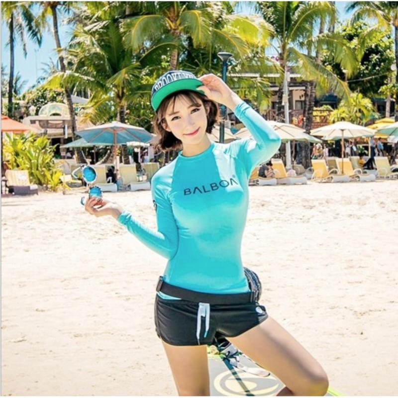 Nơi bán Đồ bơi bikini tay dài màu xanh quần sort đen - BF1709