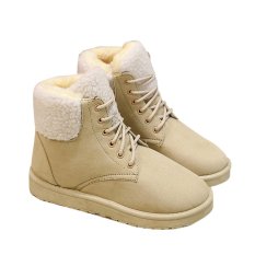 Giá Fashion Women Boots Flat Ankle Lace Up Fur Lined Winter Warm Snow Shoes – intl   Happydealing